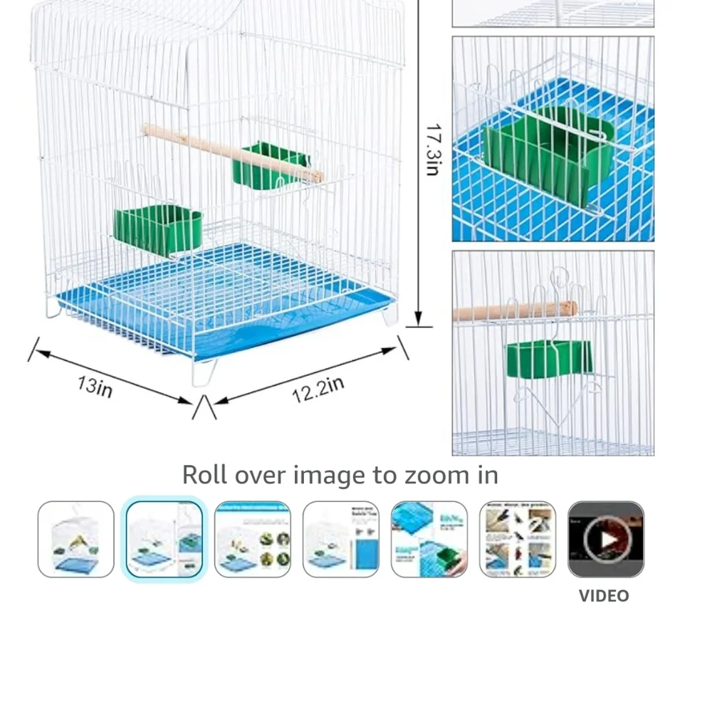 Small bird travel cage with blue plastic removable tray